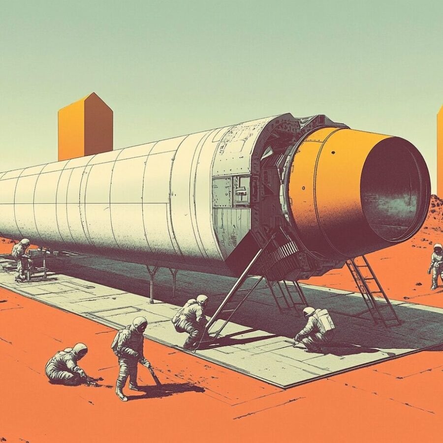 Delivery sprint — astronauts assembling a craft